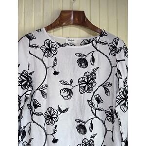 Kindred Shirt Womens Large White Embroidered Floral 3/4 Sleeve Pullover Blouse